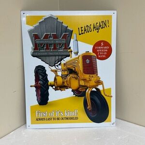 Minneapolis-Moline Tractor Metal Tin Sign Leads Again! 1990s Repro 16x12.5